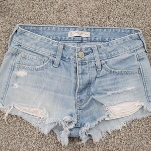 Abercrombie & Fitch Women's Size 24 Blue Zip Fly Mid Rise Distressed Shorts